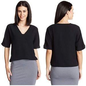 French Connection cross Aro crepe black top